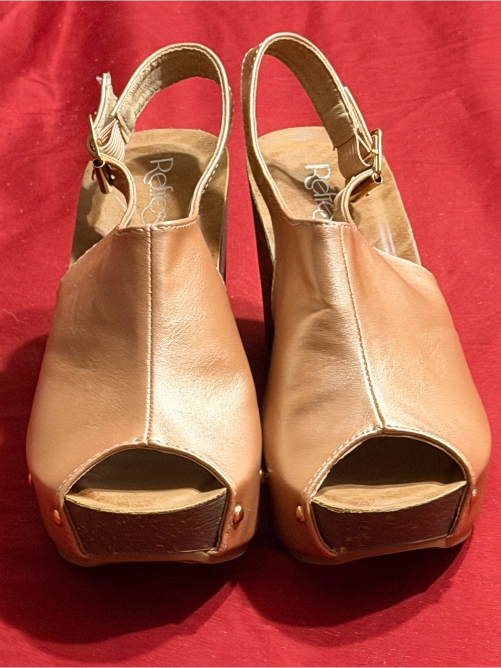 Refresh Tan Peep-Toe Platform Slingback Sandals